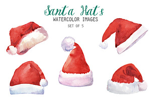 Watercolor Santa Hats Clipart