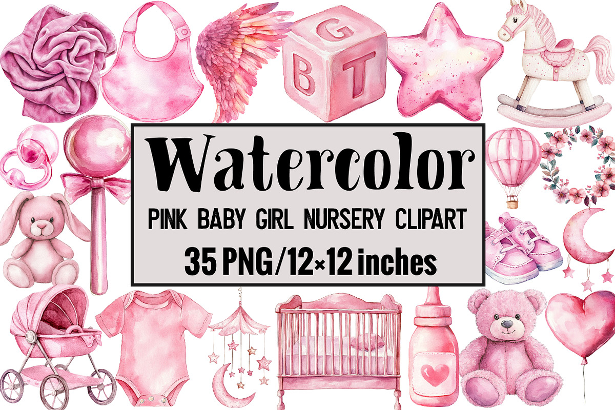 Pink Baby Girl Nursery Clipart, an Illustration by Design Market (Photo 1 of 3)