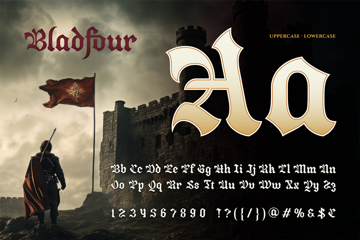 Bladfour - Epic Blackletter Typeface, a Blackletter Font by Burntilldead (Photo 2 of 11)