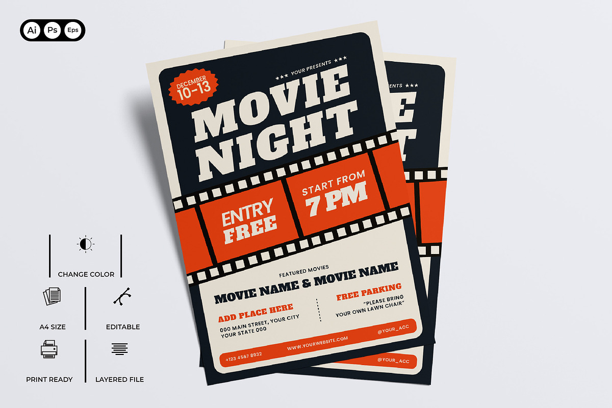 Movie Night Flyer, a Flyer Template by Siska Arista