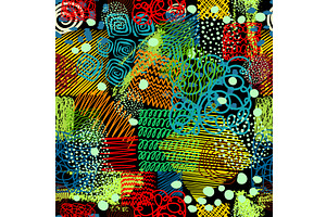 Fun colorful line doodle seamless, an Illustration by Nenahliadava Design