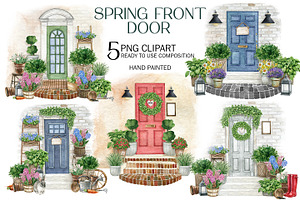 Watercolor Spring Front Door Clipart