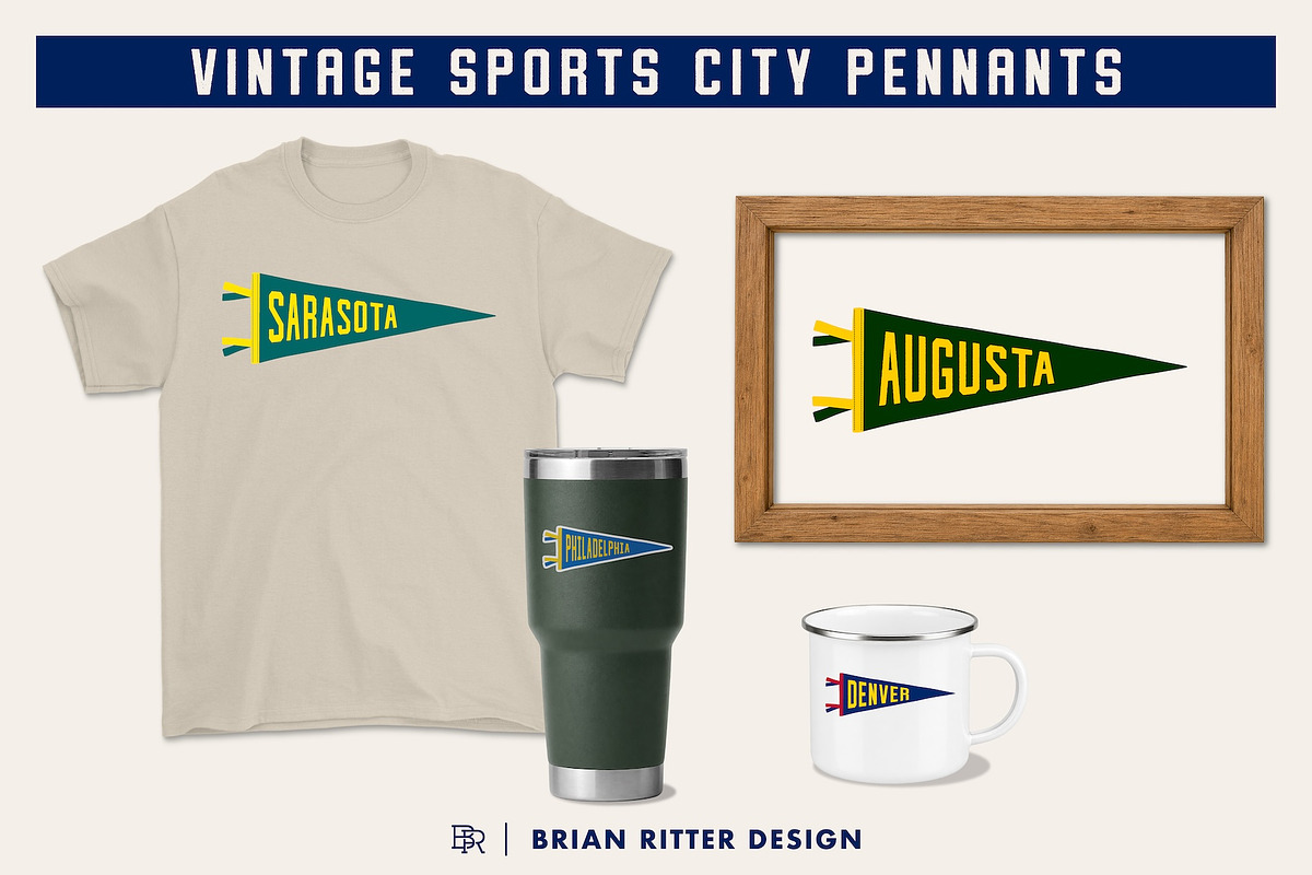100 Vintage Sports City Pennants, an Object Graphic by Brian Ritter Design (Photo 3 of 7)