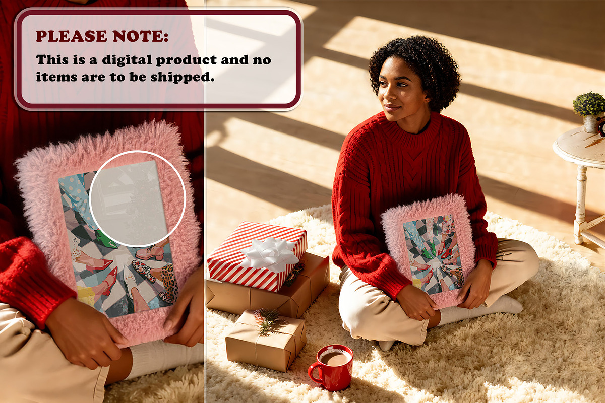 Pink Fur Frame Mockup | with Woman, a Household Mockup by RevintageStudio (Photo 4 of 6)