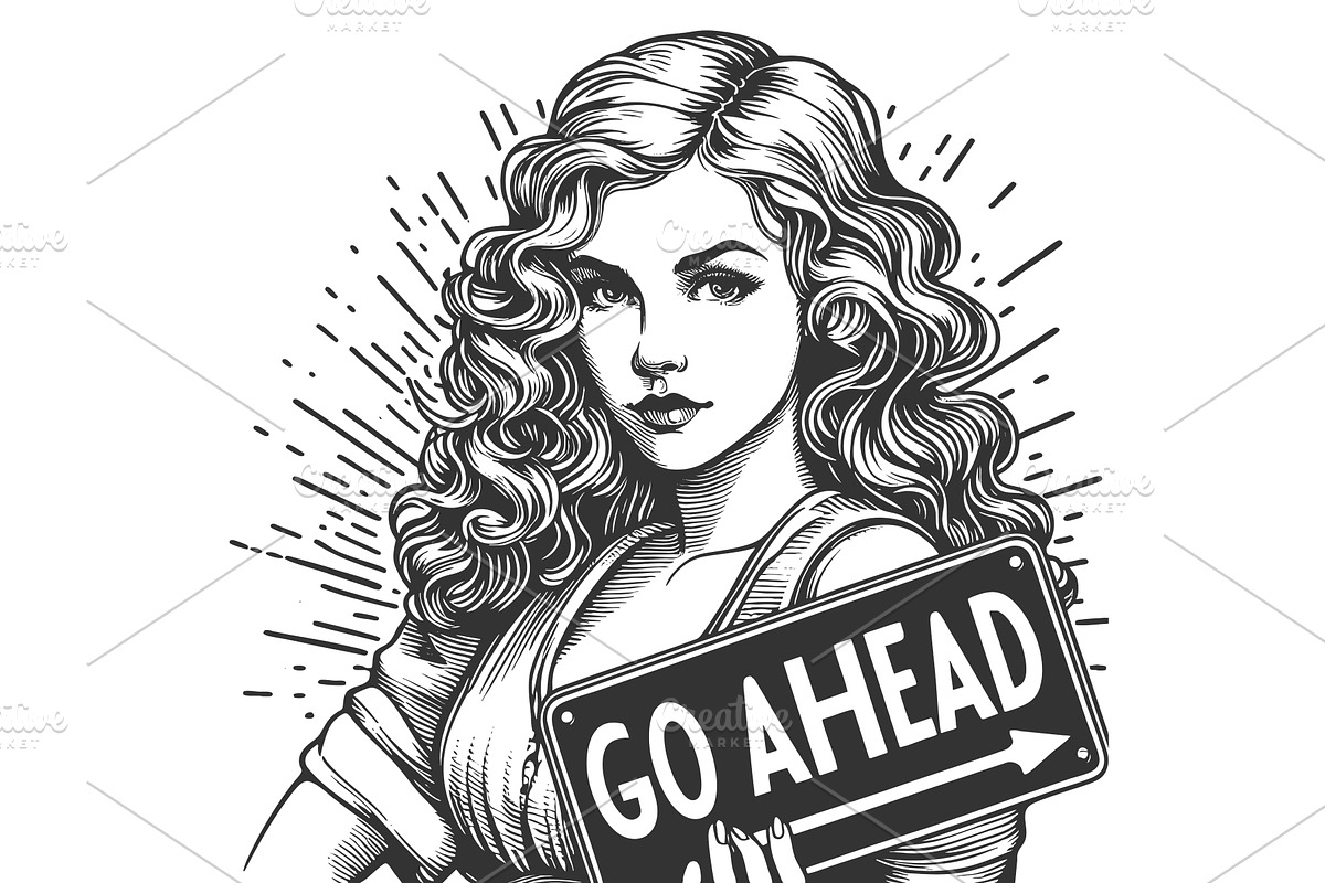 Woman Holding Go Ahead Sign, a Person Illustration by AlexArt