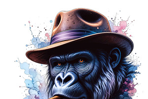 A gorilla wearing a hat and smoking., an Animal Illustration by yod67