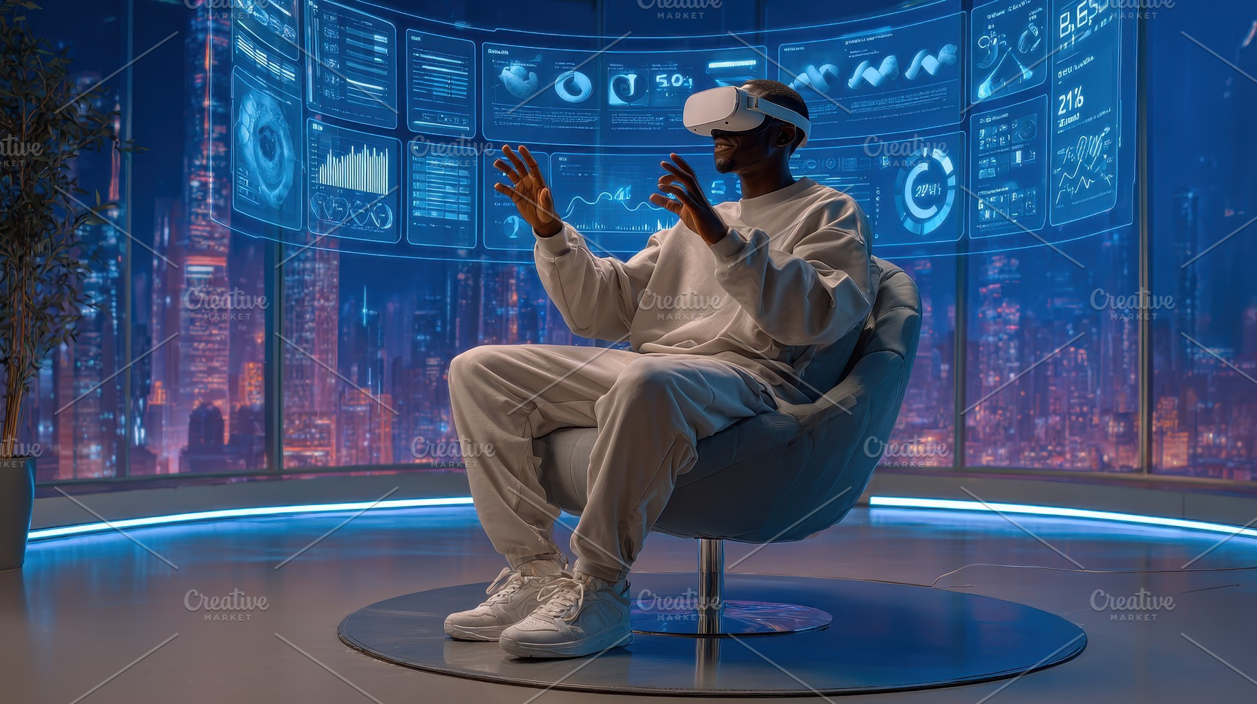 Man in VR headset experiencing immer, a Photo by Pixeness Studio