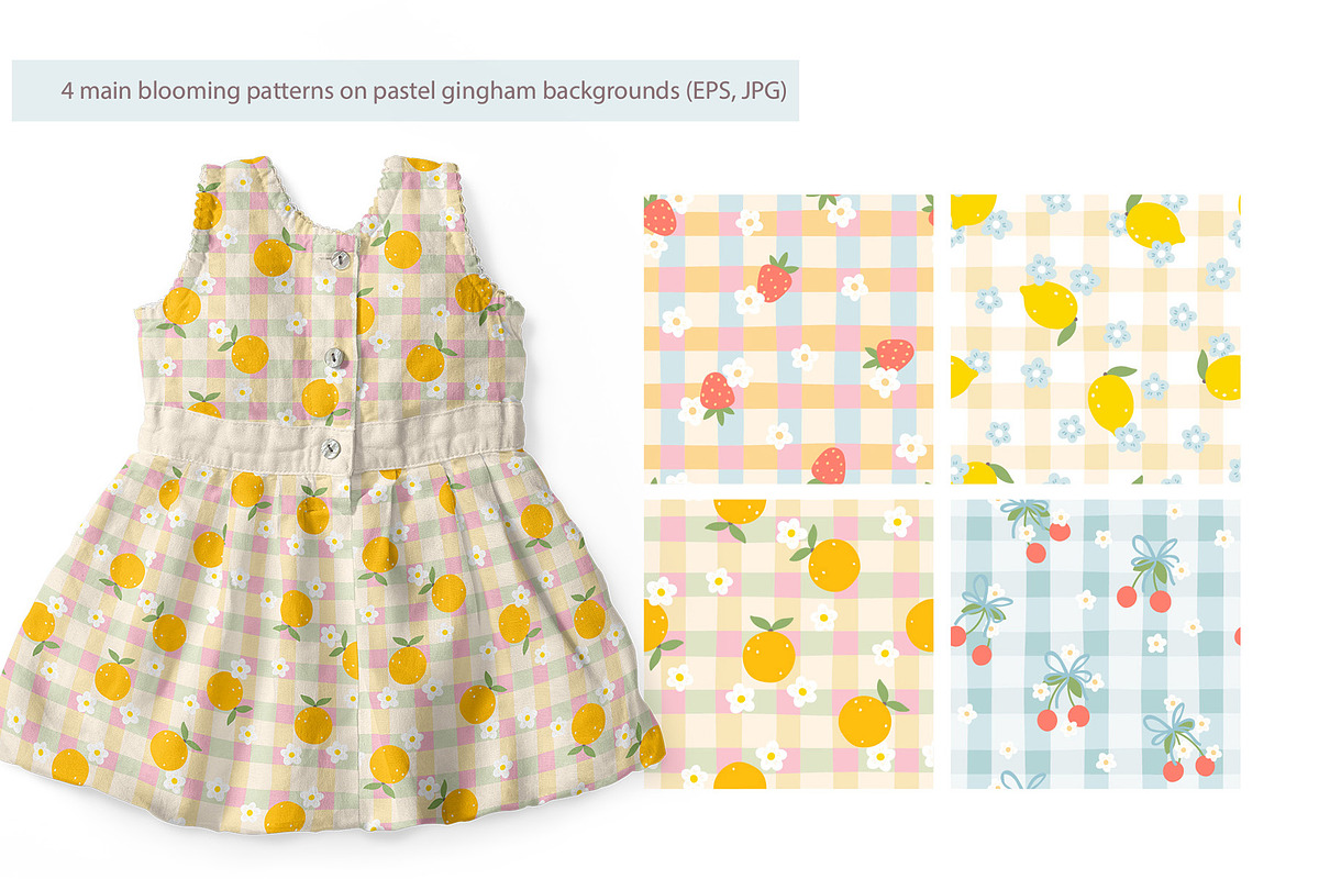 Blooming Fruits Gingham Patterns, a Pattern Graphic by Svitlana Kharchuk (Photo 2 of 8)
