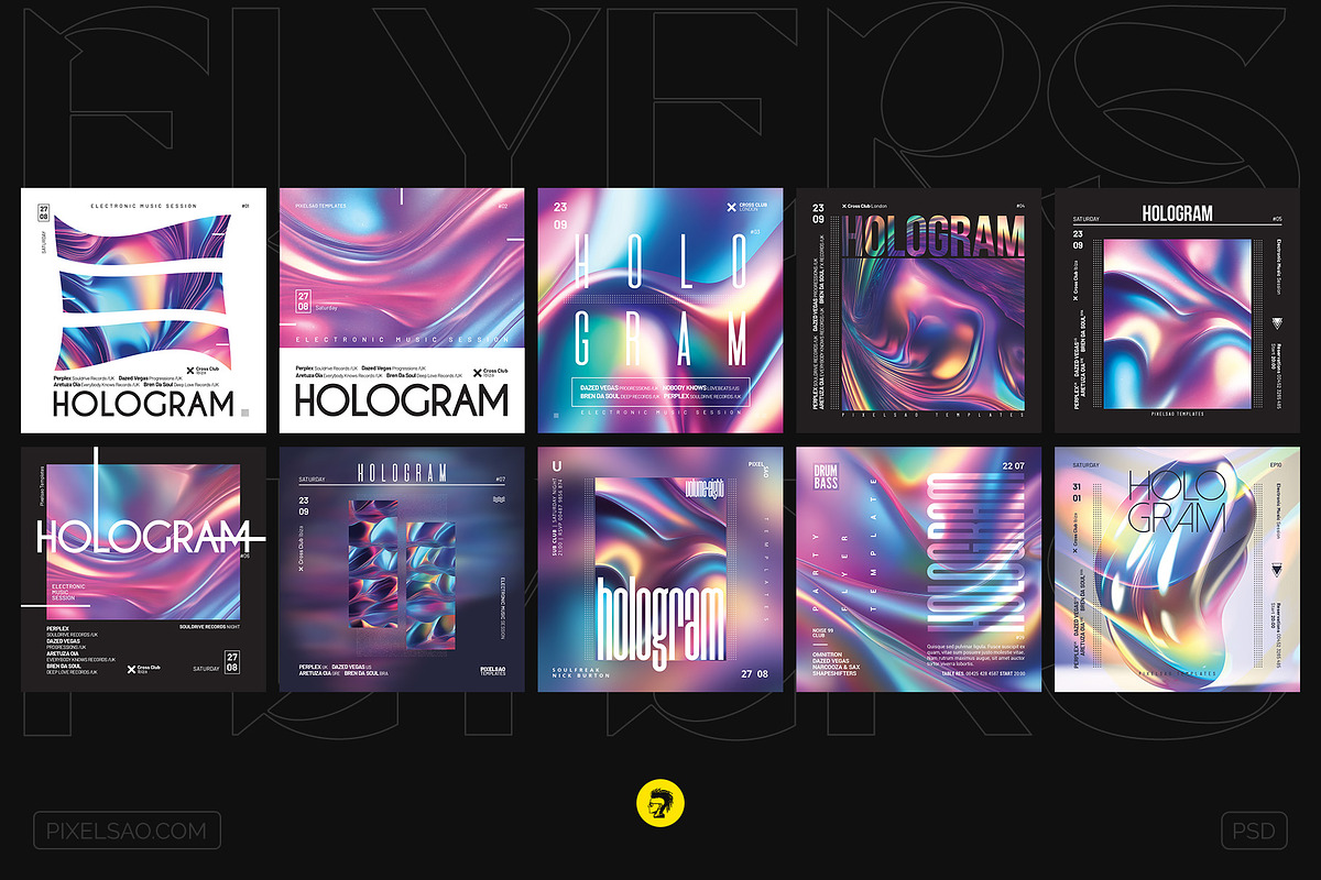 Hologram Party Flyers, Posters Pack, a Poster Template by pixelsao (Photo 3 of 23)