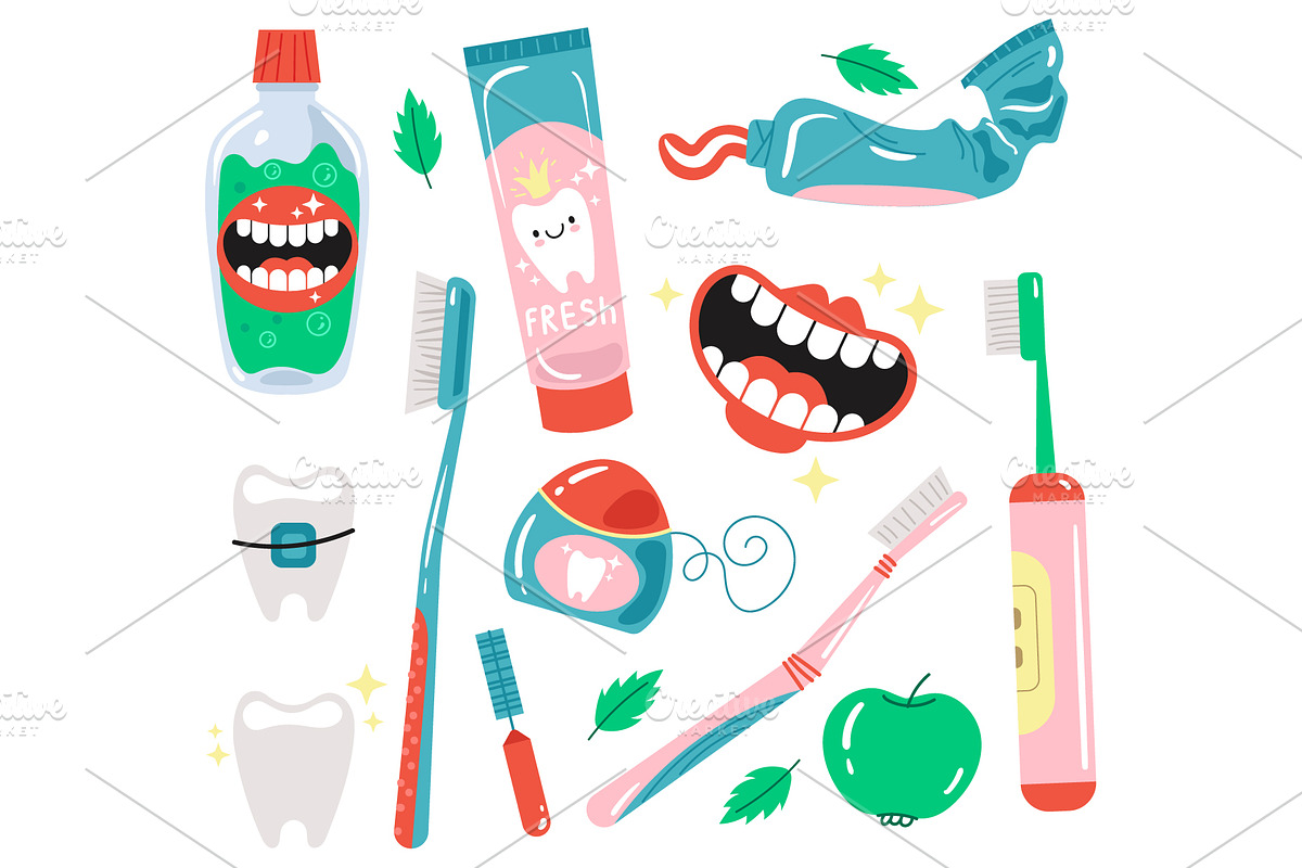 Cleaning teeth detergent tools, a Healthcare Illustration by PrettyVectors