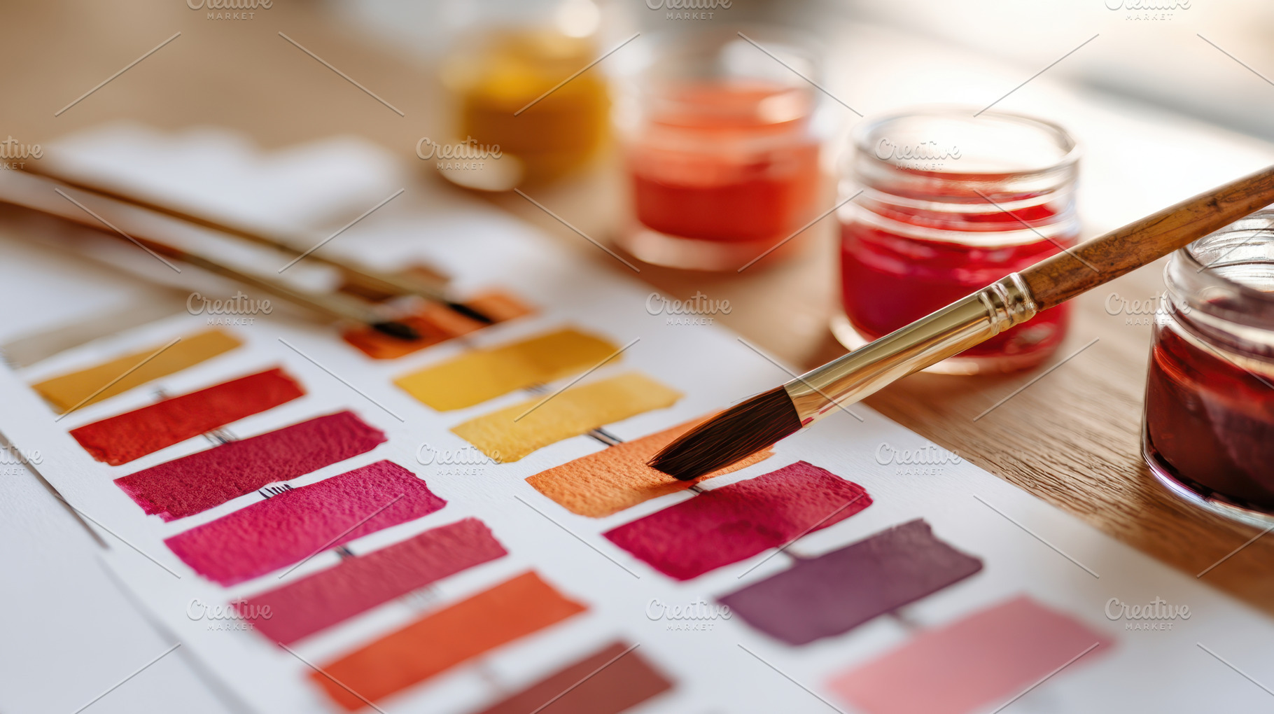 Vibrant color palette with paint swatches and brush, an Arts & Entertainment Photo by AlyaAnd