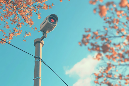 Street CCTV camera on a pole, a Technology Photo by AlyaAnd