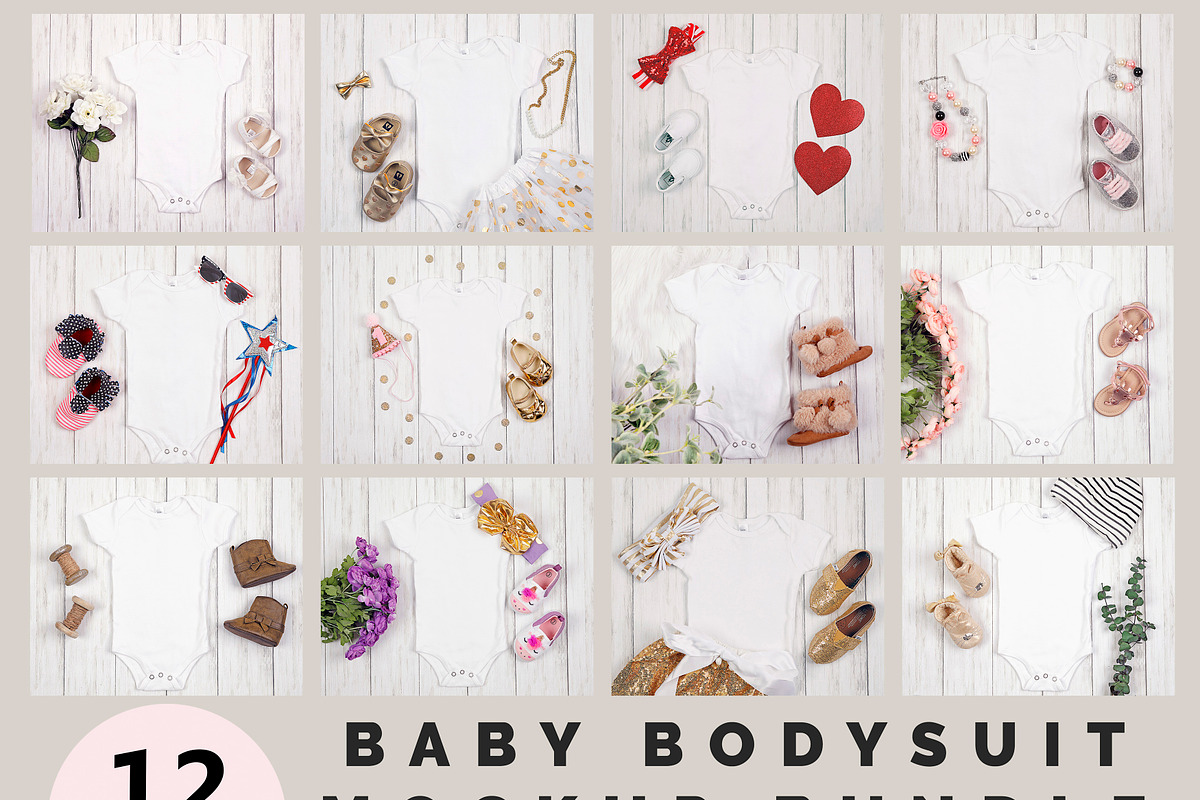 Onesie Mockup Bundle, Baby Bodysuit, an Apparel Mockup by SUBLIME Styled Stock (Photo 1 of 17)