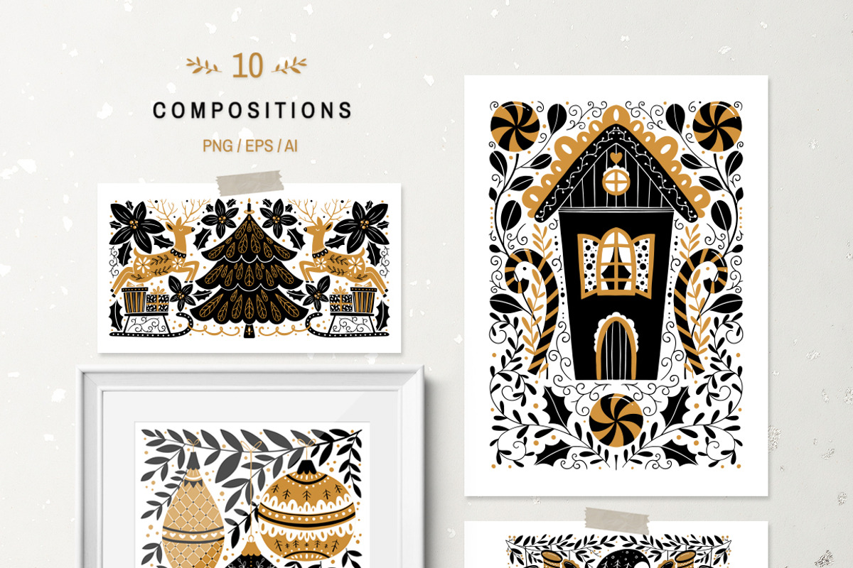 Gold Christmas Folk Art collection, an Object Graphic by DariSmartArt (Photo 2 of 12)