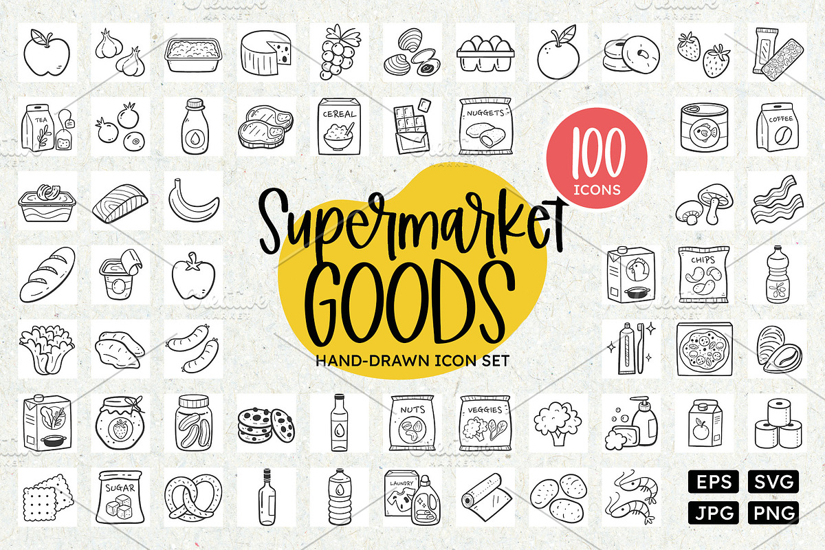 Supermarket Good Icon Set, an Outline Icon by insemar (Photo 1 of 4)