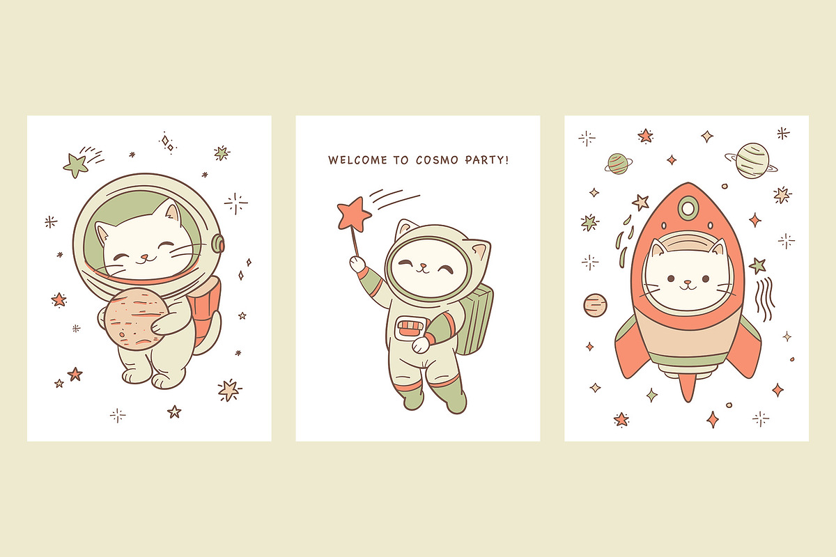Kawaii Space Cats Bundle, an Animal Illustration by Mariia Kovalchuk (Photo 3 of 17)