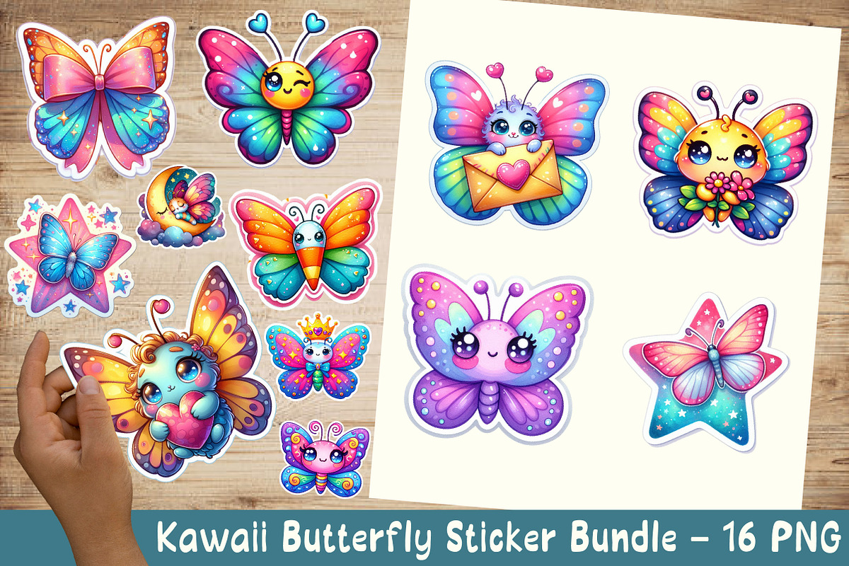 Kawaii Butterfly Sticker Bundle, an Illustration by OK Design (Photo 1 of 4)