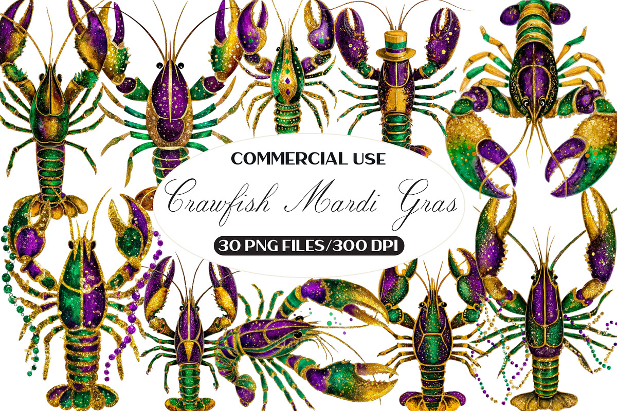 Crawfish Mardi Gras Watercolor, an Illustration by Black Bird Studio (Photo 1 of 6)
