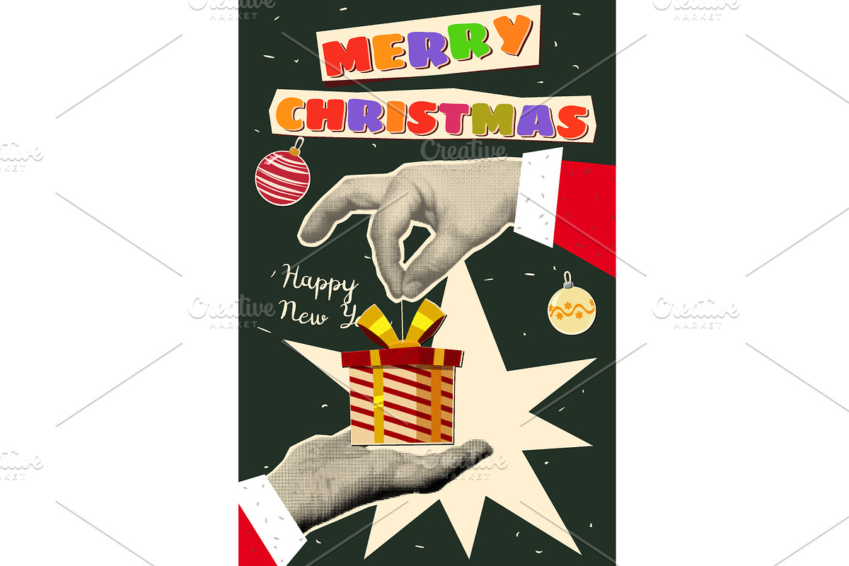 Hand of Santa Claus hold gift box, an Illustration by Vector_Up