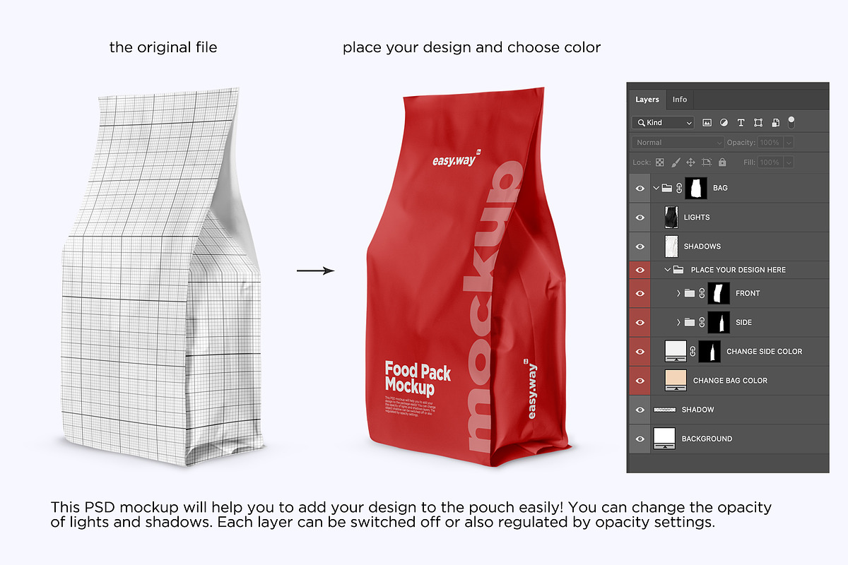 Matte Paper Food Bag PSD Mockups Set, a Packaging Mockup by easy.way (Photo 2 of 7)