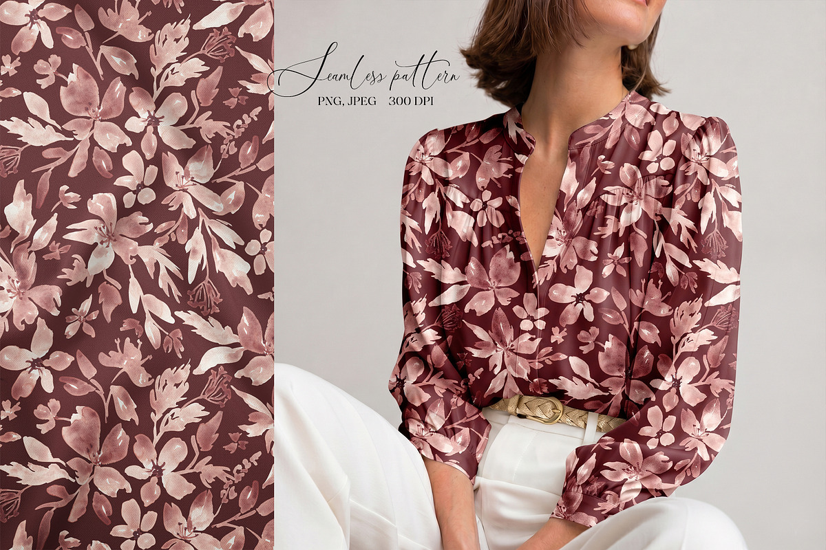 Blush Blossom Watercolor Flora Print, a Pattern Graphic by SirenaArt (Photo 2 of 16)