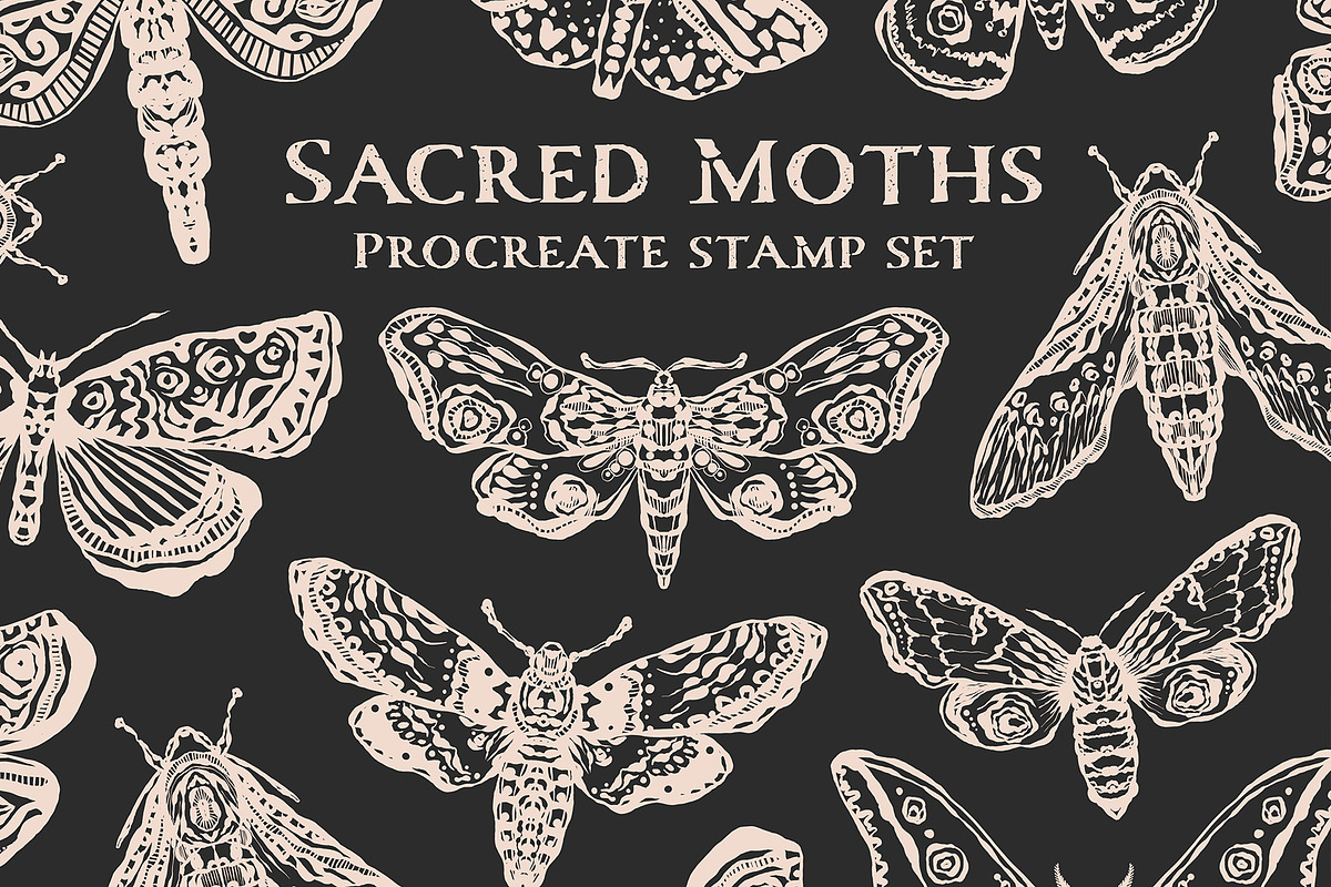 Procreate Stamps Magical Moths Brush, a Brush Add-On by MakeMyPlaceDesign (Photo 1 of 2)