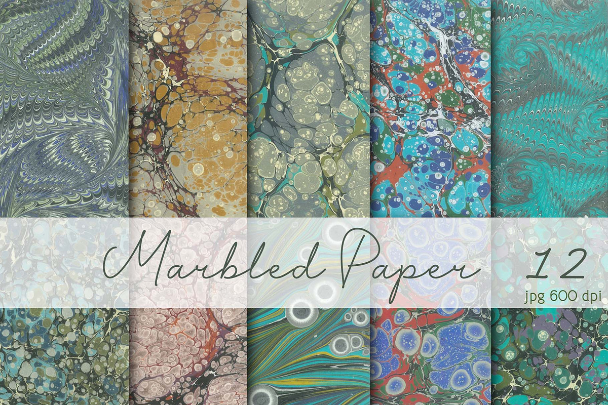 12 Hand Marbled Colorful Papers, a Texture Graphic by Marblingdom (Photo 1 of 5)