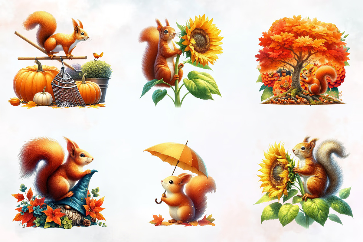 Fall Squirrels Garden Clipart, an Illustration by RobertsArt (Photo 5 of 7)