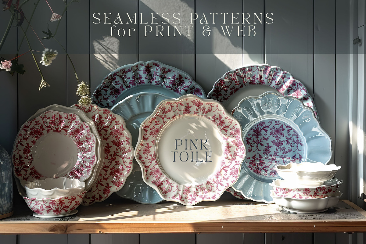 Pink Toile Print Design Patterns, a Pattern Graphic by Olya Creative (Photo 10 of 22)