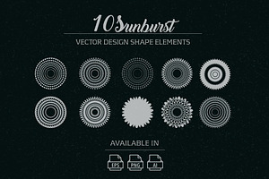 10 sunburst vector shape elements