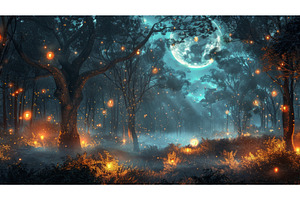Autumn magical forest background, an Illustration by Neirfy