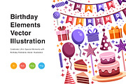 Birthday Elements Vector Illustratio, a Decorative Illustration by KAZ by IanMikraz Studio (Thumbnail 1 of 3)
