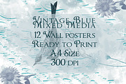 Vintage Blue Mixed Media A4 Posters, a Texture Illustration by Luna Y Mar (Thumbnail 1 of 8)