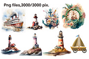 Cruise, nautical watercolor clipart, a Person Illustration by AkvarelRiver (Thumbnail 4 of 8)