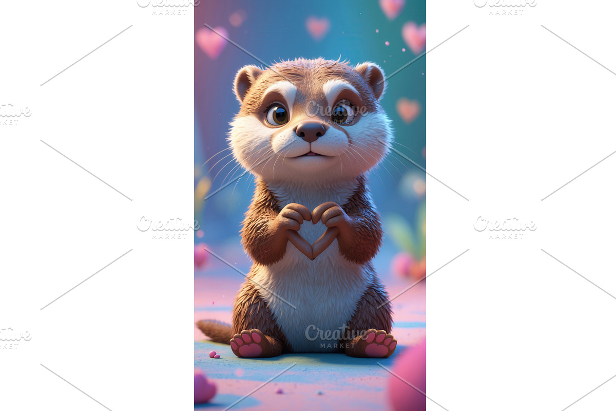 Cute cartoon otter making a heart, an Illustration by tilialucida