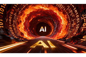 AI concept in a fiery data tunnel, a Technology Photo by tilialucida