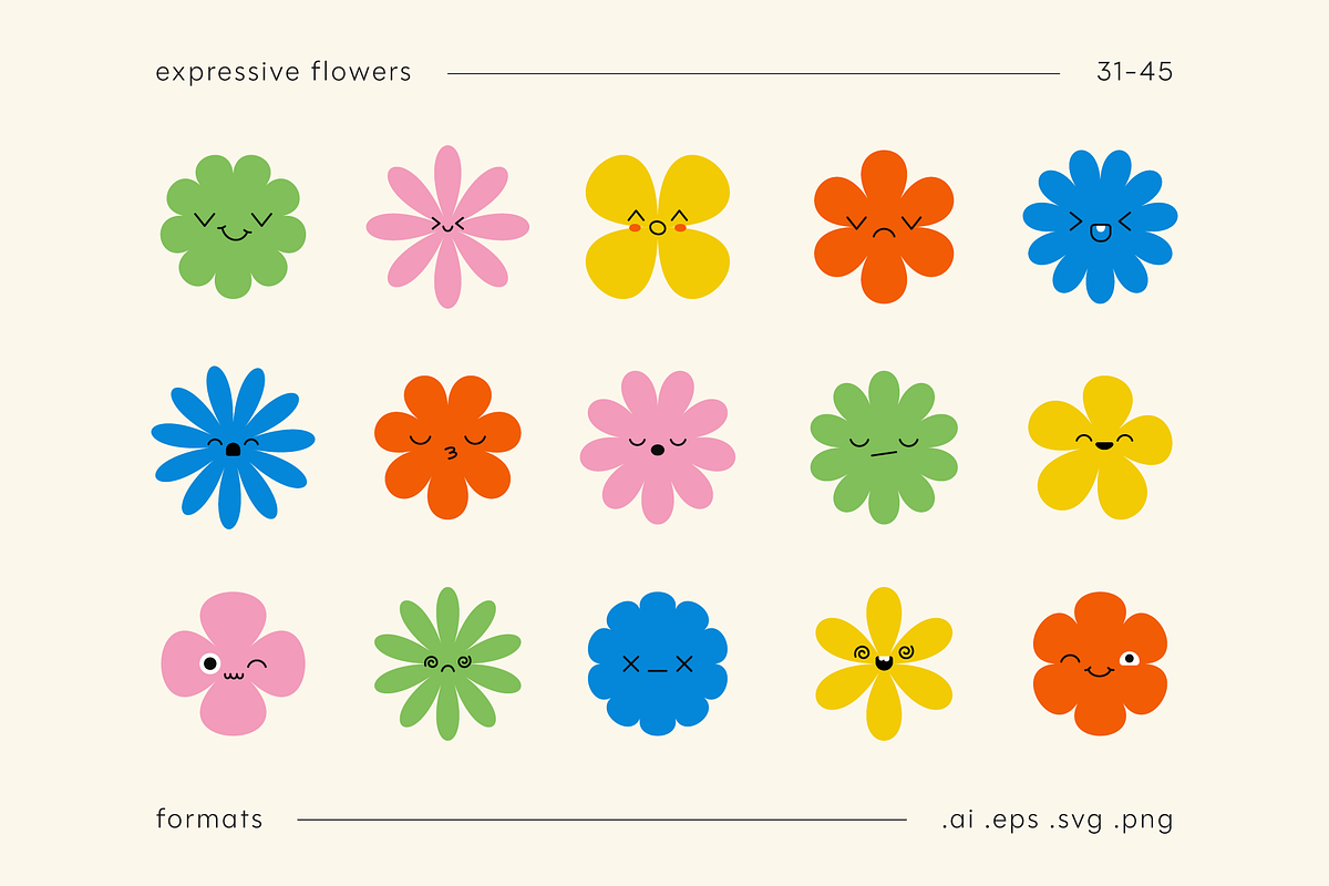 Expressive Flower Faces | Shapes Set, an Object Graphic by stasylionet (Photo 4 of 12)