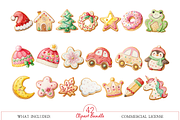 Watercolor Christmas Cookies Clipart, a Food Illustration by MockupWizard (Thumbnail 2 of 5)