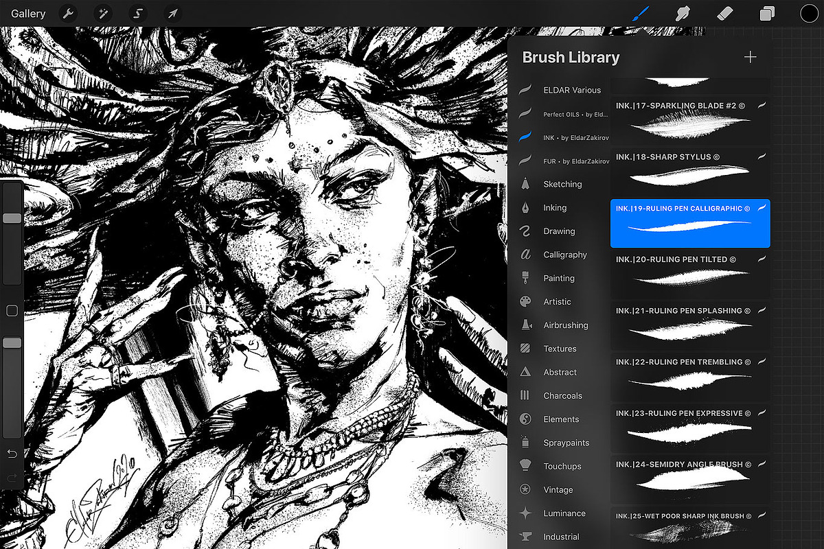 INK• 63 inking brushes for Procreate, a Brush Add-On by Eldar Zakirov's (Photo 5 of 17)