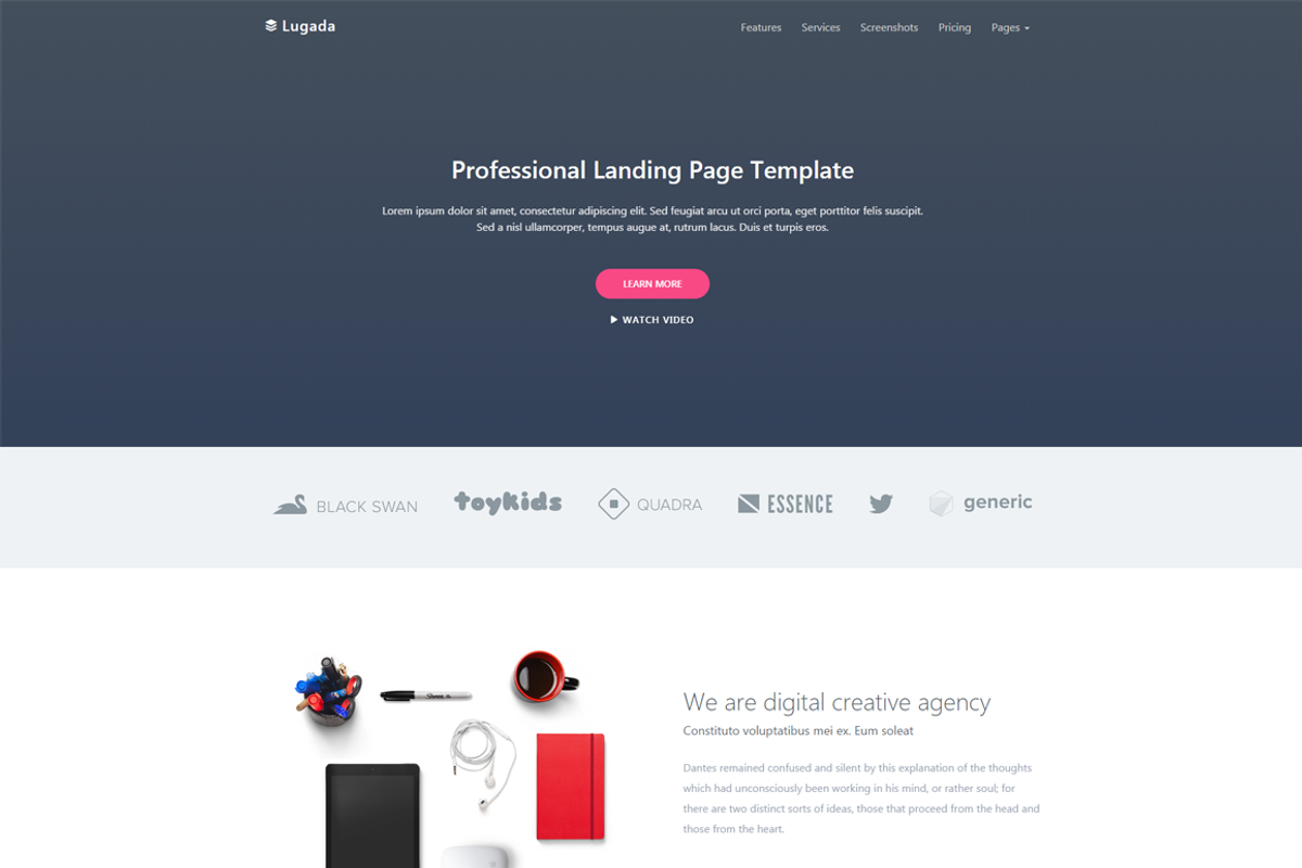 Lugada - Responsive Landing Template, a Bootstrap Template by Coderthemes (Photo 1 of 6)
