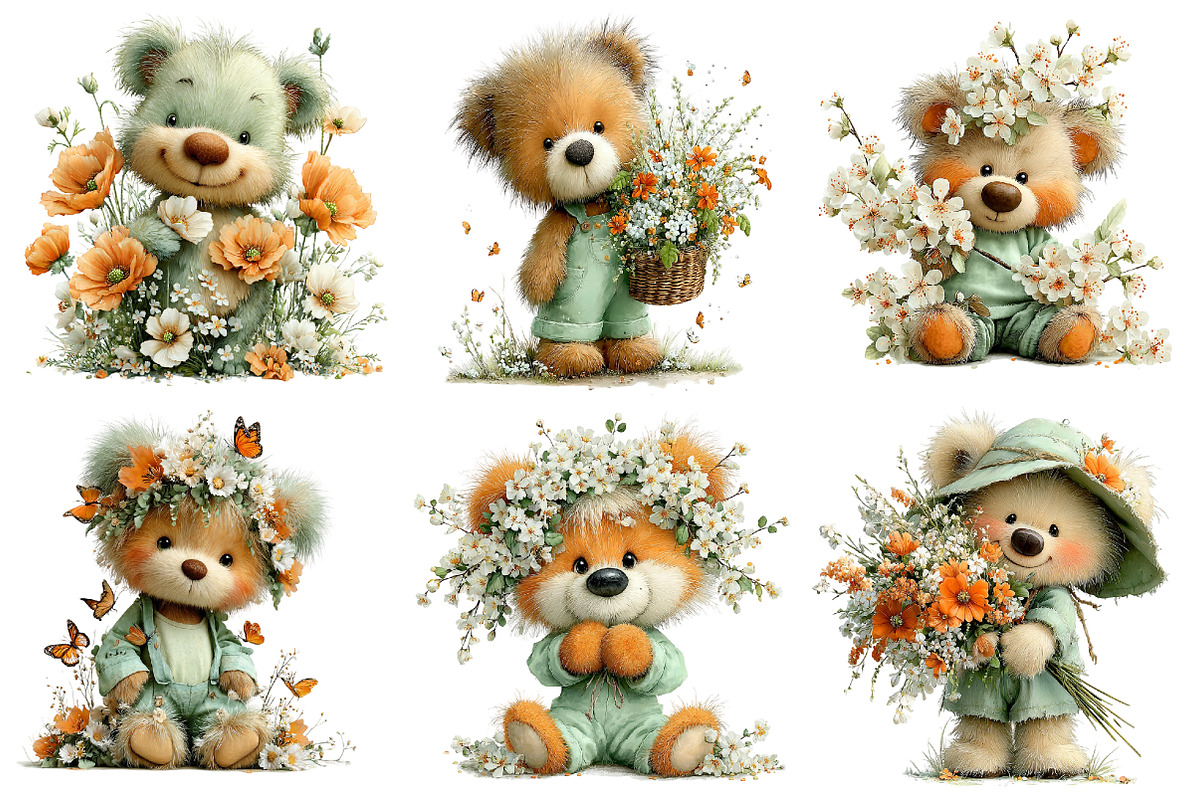 Whimsical Spring Teddy Bear Clipart, an Illustration by Dream Creation (Photo 2 of 5)