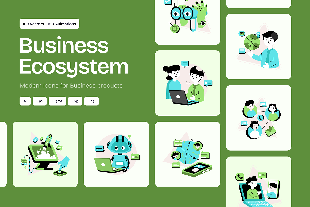 Business Ecosystem Flat Icons Bundle, a Duotone Icon by Vectors Market (Photo 1 of 12)