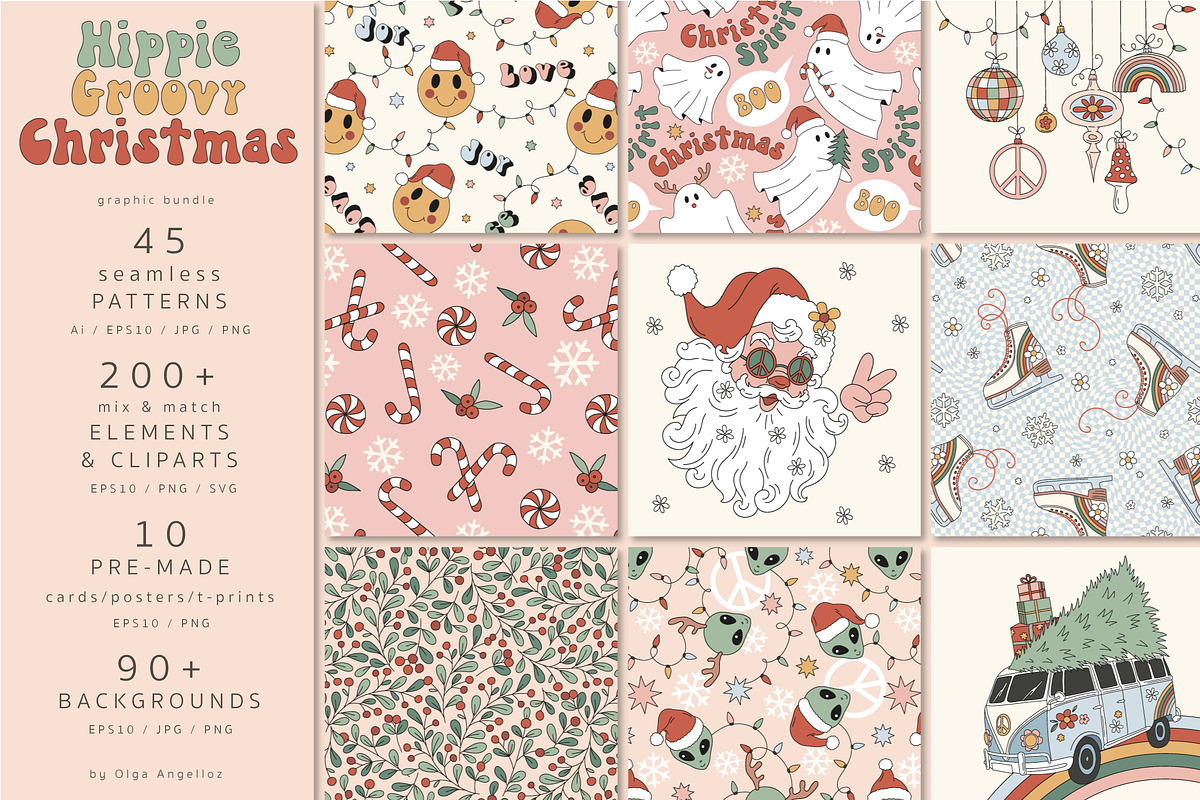 Retro Groovy Christmas collection, a Pattern Graphic by @olga.angelloz (Photo 1 of 12)