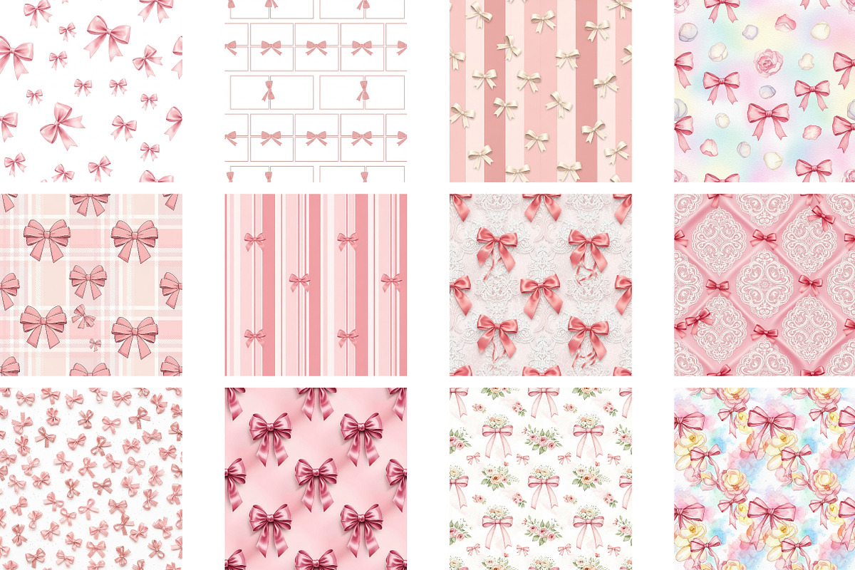 Pink Bow Coquette Digital Paper, a Pattern Graphic by Wow Magic (Photo 2 of 3)