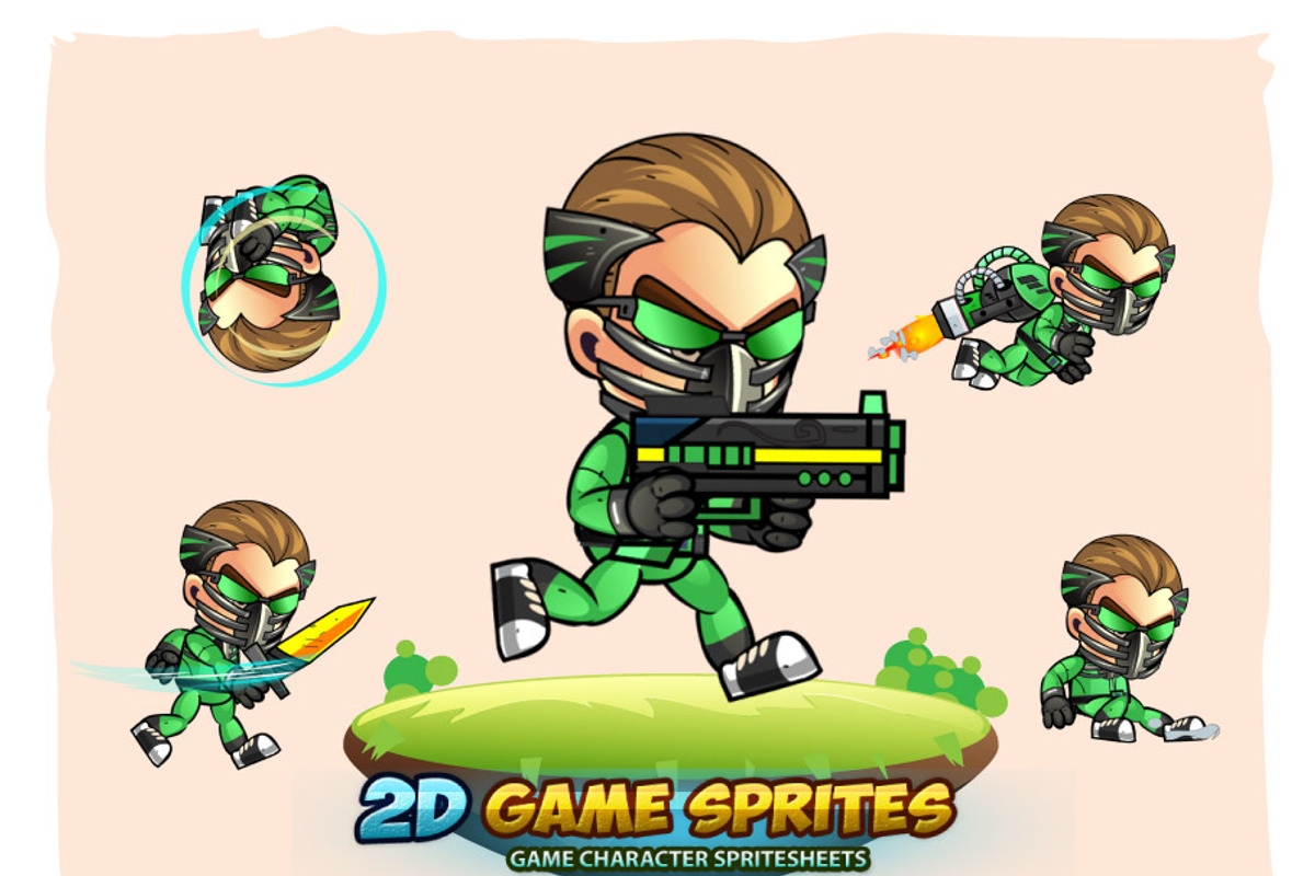 Green Cyborg 2D Game Sprites, an Illustration by DionArtworks (Photo 1 of 3)