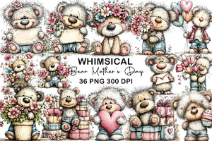 Teddy Bear Mother’s Day Clipart, an Illustration by CraftArtStudio