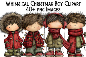 Whimsical Christmas Boy Clipart, an Illustration by Pixels.Craft
