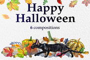 Black cats and pumpkins, an Animal Illustration by Watercolor fantasy (Thumbnail 1 of 4)