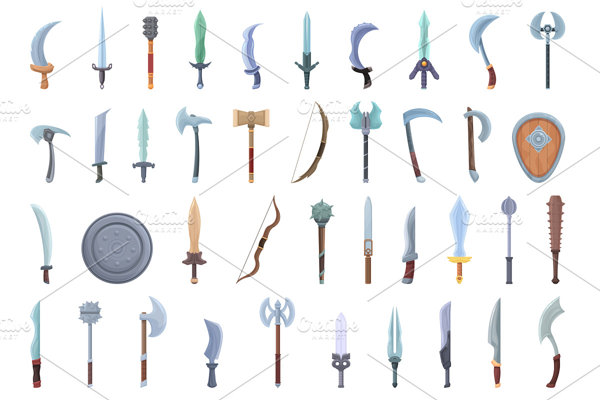 Game weapon icons set cartoon vector, a Technology Illustration by Ylivdesign