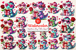 Watercolor Valentine's Day T-Rex PNG, an Illustration by CitraGraphics